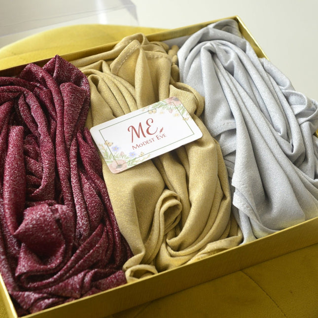 Golden Triple Shimmer Hijab Box - Modest Eve- -gift-gift set