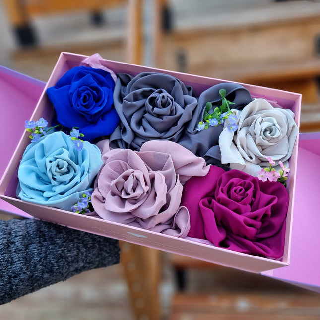 Hand Crafted Six Rose Hijab Arrangement Box - Modest Eve- -gift-gift set
