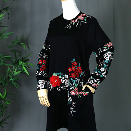 Black Tunic with Floral Embroidery - Modest Eve- -shirt-Tunic