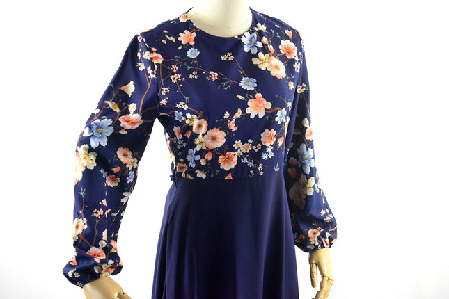 Blue Bodice A-Line Dress - Modest Eve- Dress-A line floral dress-A-line