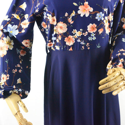 Blue Bodice A-Line Dress - Modest Eve- Dress-A line floral dress-A-line