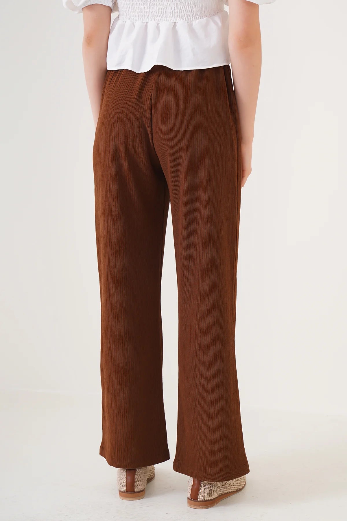 Off-White Button Detailed Wide Leg Ladies Pant