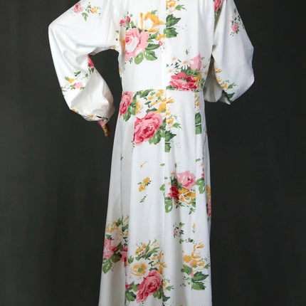 Floral Bunch A-line Dress White - Modest Eve- Dress-A line floral dress-A-line