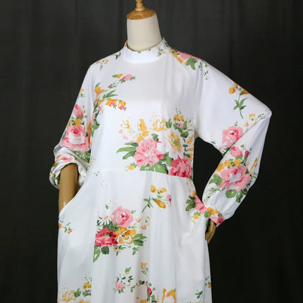 Floral Bunch A-line Dress White - Modest Eve- Dress-A line floral dress-A-line
