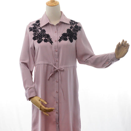 Floral Lace tunic- Pale Pink - Modest Eve- Dress-adjustable waist-button down