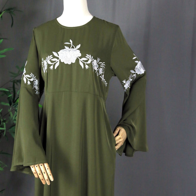 Green Embroidery Dress - Modest Eve- -dress-dresses