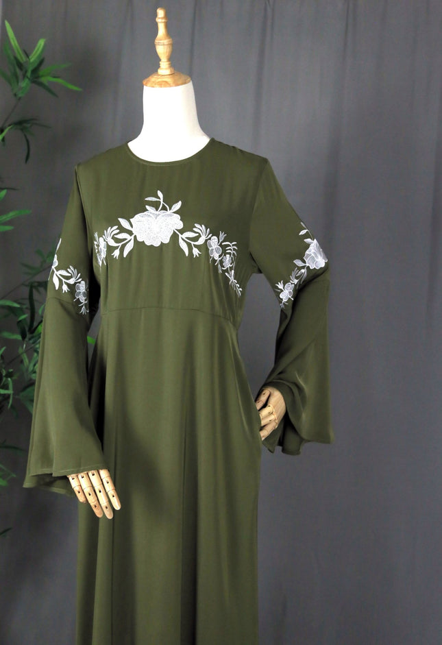 Green Embroidery Dress - Modest Eve- -dress-dresses