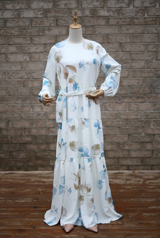 Larkspur White Dress - Modest Eve- -A line floral dress-dress