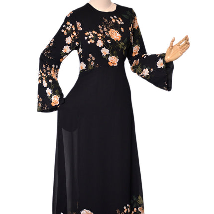 Night Bloom Floral Dress Gold - Modest Eve- Dress-A line floral dress-black dress