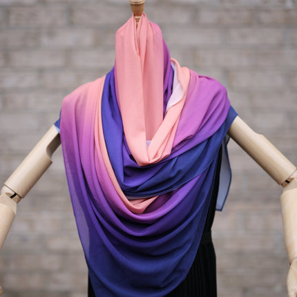 Rainbow Ombré Gradient Three Tones Chiffon Hijab (Oversized) - Modest Eve- Hijabs-best selling-gradient