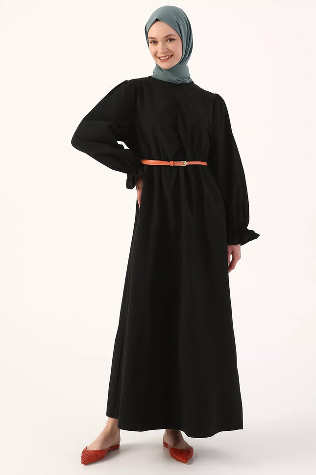 Shirring Self Belted Abaya Dress - Modest Eve- -abaya-abayas