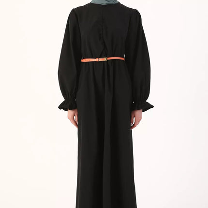 Shirring Self Belted Abaya Dress - Modest Eve- -abaya-abayas
